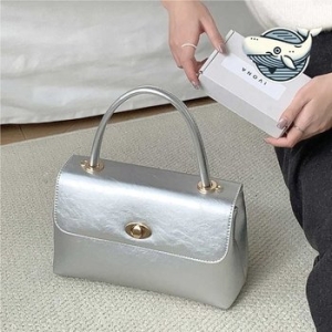 모던 실버 미니 토트백 캐주얼 숄더백 여성백 WFH6EIO