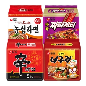 신라면5개 + 너구리5개 + 농심라면4개 + 마라짜파게티4개