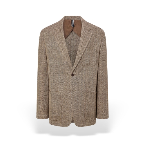 헤지스 남성 브라운 헤링본 셋업 자켓_HZJA5B703W2