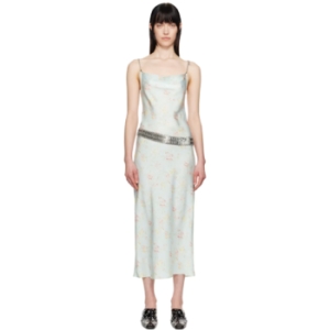 사틴 Rabanne 블루 더블 프린트 미디 드레스 25PCRO071PO0337 T