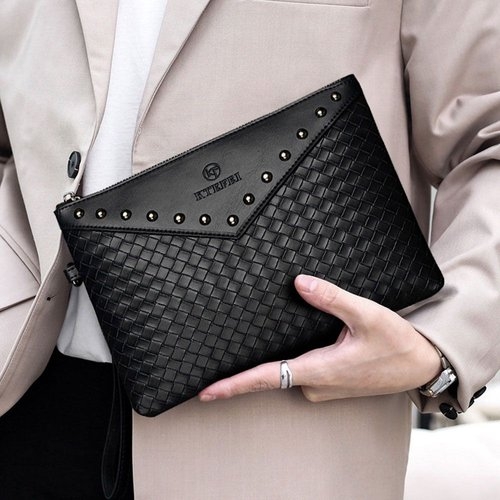 스터드 남자 클러치백 패션 손가방 위빙 스트랩-W9B487A