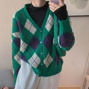 데일리룩 셀러허브 니트 아가일 겨울용 봄점퍼 가디건 3ezTo S30228574