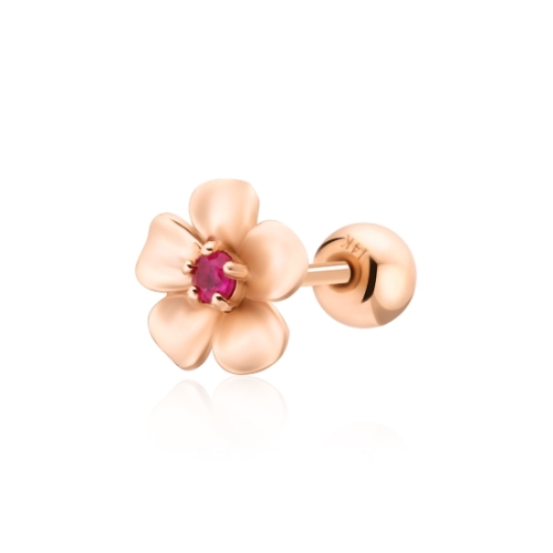 엔비 비 골드 14K 볼륨 플라워 제라늄 루비 탄생화 피어싱 한쪽 NPE31858