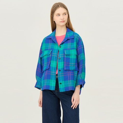 베네통 Online Exclusive 빅 포켓 체크 블라우스_BABLE1511MU