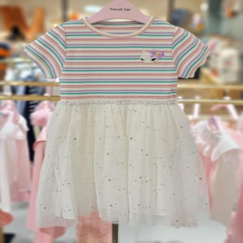 프렌치캣 9D 화이트 샤 배색 원피스 Q52DKO200