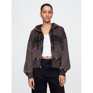 GAP 우먼 VintageSoft 풀 집업 웨지 후디 후드티 문리스 블랙 나이트 로고 10401617