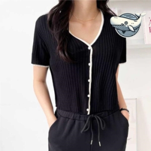 오노마 ONM 여성 브이넥 가디건 투톤 배색라인 여름 32104688