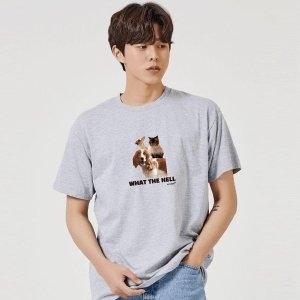 키밍 강아지 고양이 WHAT THE HELL 그래픽 반팔티 W7E27D1
