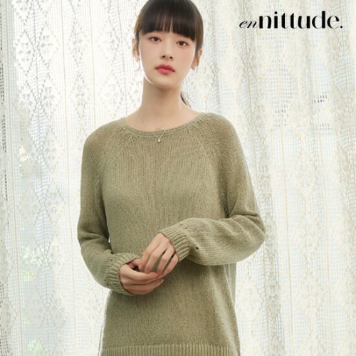 엔니튜드 여성 린넨 크로셰 롱 슬리브 니트 3종