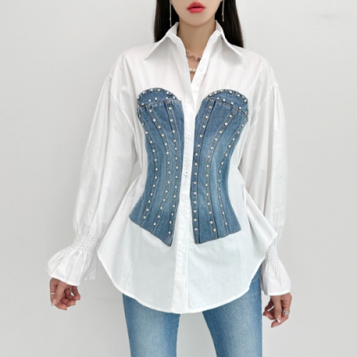 벨라 데님 배색 셔츠 ST7275B