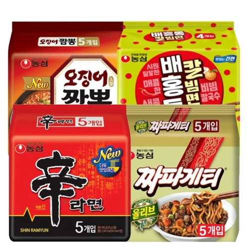 농심  신라면5개 + 짜파게티5개+ 오징어짬뽕5개 + 배홍동칼빔면4개