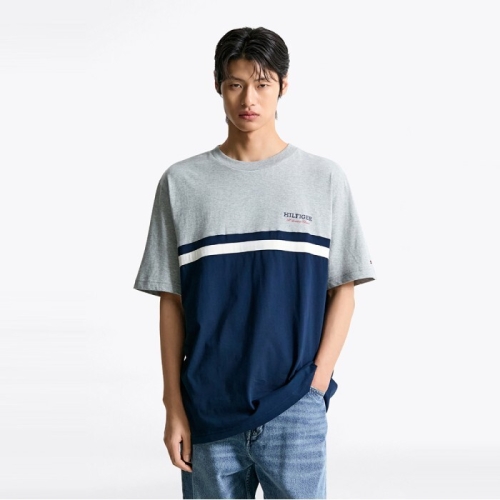 타미힐피거 남성 컬러 블록 티셔츠_T12F1TPO690MT1P01