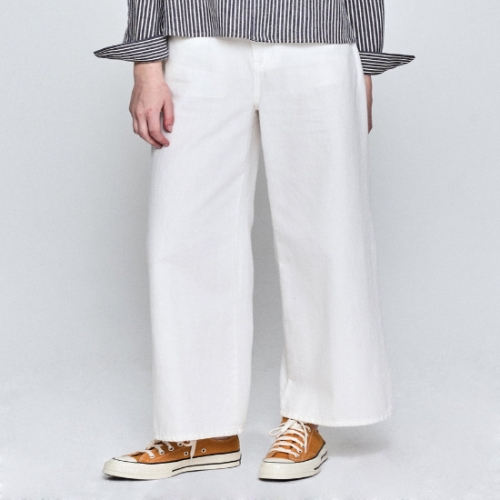 헤지스레이디스 여성 헤지데님 와이드 밴딩 데님 팬츠 화이트_HSPA5B487WT