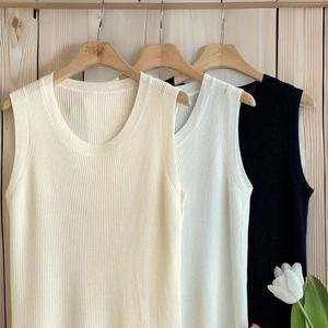 비스코스 CDT8E41여성 단색 골지 라운드넥 민소매 니트