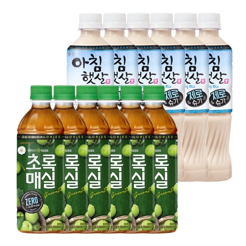  웅진식품 초록매실 제로 500ml 6개 + 아침햇살 제로슈가 500ml 6개