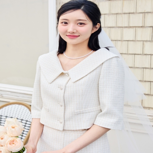 JJ지고트 와이드 카라 트위드 크롭 자켓 GR4A0JK301