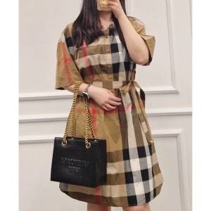 버버리 GRETTON 코튼 하우스체크 벨티드 원피스 TAUPE BROWN 80843111