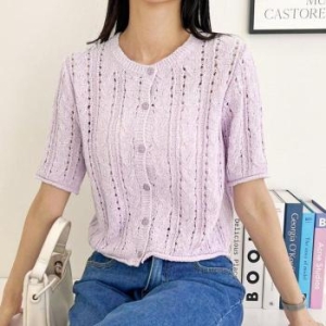 오노마 ONM 캐주얼 데일리 여성 펀칭 크롭 반팔 니트 가디건 32097304