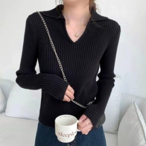 오노마 ONM 모던 글램 여성 슬림핏 카라 골지 긴팔 니트 32097353