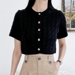 오노마 ONM 베이직 러블리 여성 꽈배기 반팔 크롭 니트 가디건 32097313