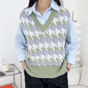 오노마 ONM 모던 클래식 여성 하운드 패턴 니트 조끼 32097335
