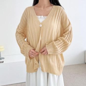 오노마 ONM 시스루 린넨 여성 박시 오버핏 긴팔 니트 가디건 32097300