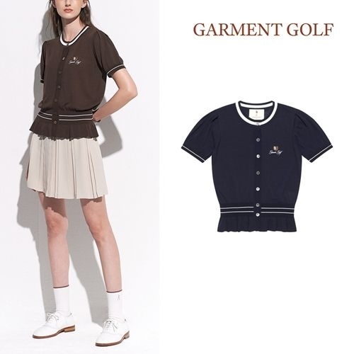 럭스골프 가먼트골프 여성 페플럼 라운드 풀오픈 반팔 니트 가디건 GFKCD254