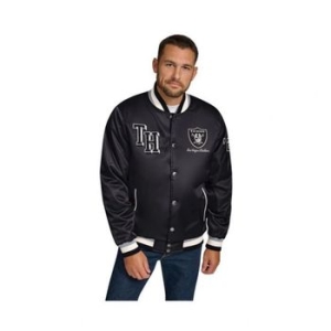 타미힐피거 맨즈 블랙 라스베이거스 레이더스 Dante 풀 스냅 새틴 자켓 블랙, 실버 10474961