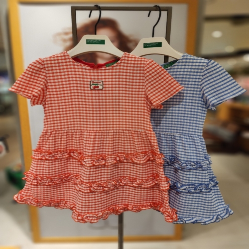 베네통키즈 시어서커체크원피스 QAOP24531 BLRD 아동 여아 여름 바캉스 휴가 딜 ch