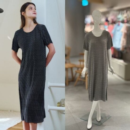 비너스 주름지 기하나염 홈드레스 VEV3921L