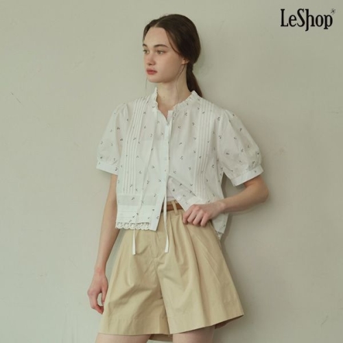 르샵 여성 페미닌 핀턱 레이스 반팔 블라우스 DP2BA014A