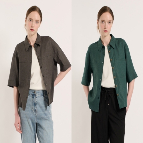 BCBG 린넨 우드 블라우스 B5M4B485