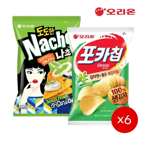 오리온  도도한 나쵸 샤워크림&어니언맛 92g 6개 + 포카칩 어니언맛 66g 6개