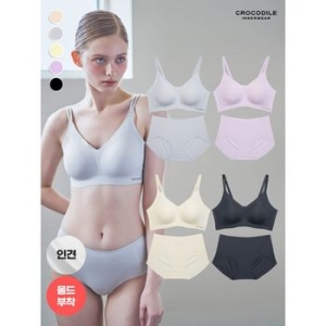 크로커다일 감탄 라이크라 인견쉘론 몰드부착 더블스트랩 브라팬티세트 8종