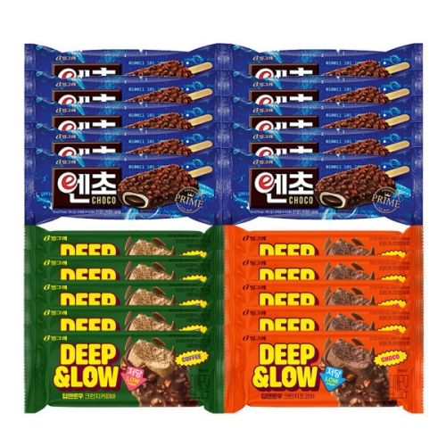 빙그레  딥앤로우 크런치초코바 90ml 5개 + 크런치커피바 90ml 5개 + 엔초바 초코 85ml 10개