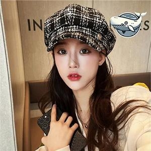 모던 체크 패턴 여성 뉴스보이캡 스타일리쉬한-WFH74PH