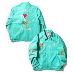 에스티오 HOU N 휴스턴 코튼 VIETNAM JACKET 호랑이 MAP 패턴 자수 베트남 자켓 베트장 수베니아 그린계 711278 일