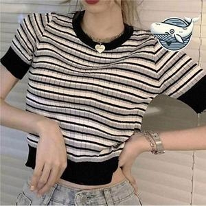 셀러허브 여름 캐주얼유행 스트라이프 니트 반팔티 세련된 S32199812