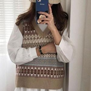 셀러허브 패턴 여성 트렌데일리 조끼 니트 클래식 브이넥 여자 쪼끼 S32189116