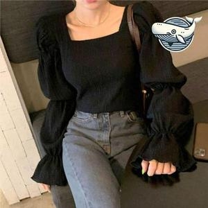 셀러허브 팔뚝살 커버고급 블랙 스퀘어넥 퍼프 소매 여성 S32193283