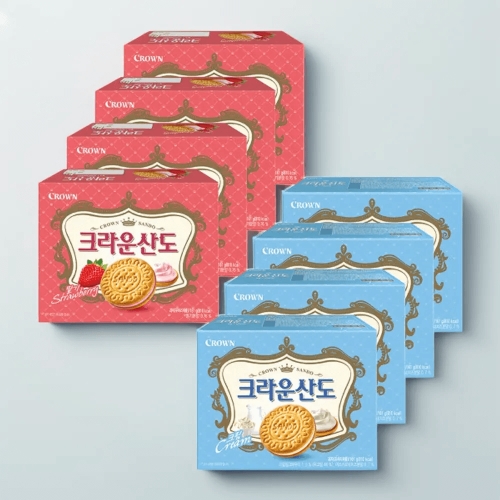 크라운제과  크라운산도 딸기 161g 4개 + 크림 161g 4개