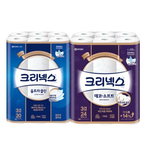크리넥스 데코 앤 소프트 28m (24롤)*1팩 + 울크라클린 27m (30롤)*1팩
