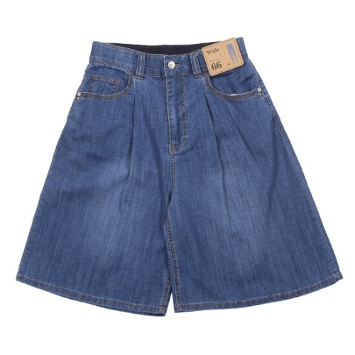 뱅뱅 여성 원턱 인밴드 와이드 스판 청 반바지 NQL303