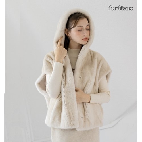 퍼블랑 프리미엄 아이보리 후드 밍크 캡소매 베스트_FB3WVF106