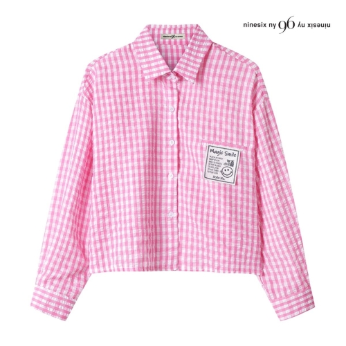 96NY 스마일 패치 깅엄 체크 셔츠 NP4SH013M0