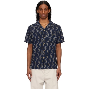 누디진 남성 네이비 아비드 이카트 셔츠 251078M192007