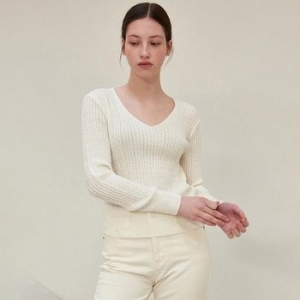 YAN RIBBED V NECK KNIT_IVORY 8199566