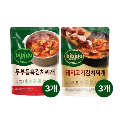 CJ제일제당 비비고 두부듬뿍 김치찌개 460g 3개 + 돼지고기 김치찌개 460g 3개 - 에누리 가격비교