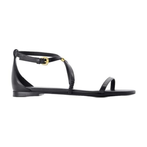 알렉산더맥퀸 787159WIEX91088 Black Low Sandals with Engraved Logo in Leather Woman