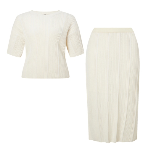 닥스레이디스 여성 짜임 면혼방 5부소매니트 & 밴딩 롱스커트 1DSW5B405I1